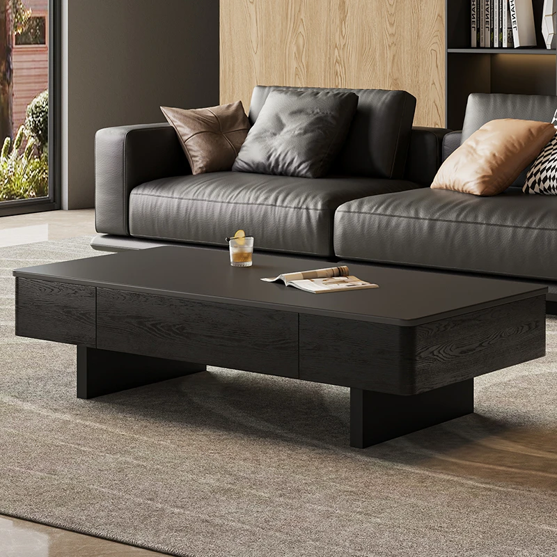 摩登枫情岩板茶几客厅家用小户型意式极简长方形黑色茶台桌高级感