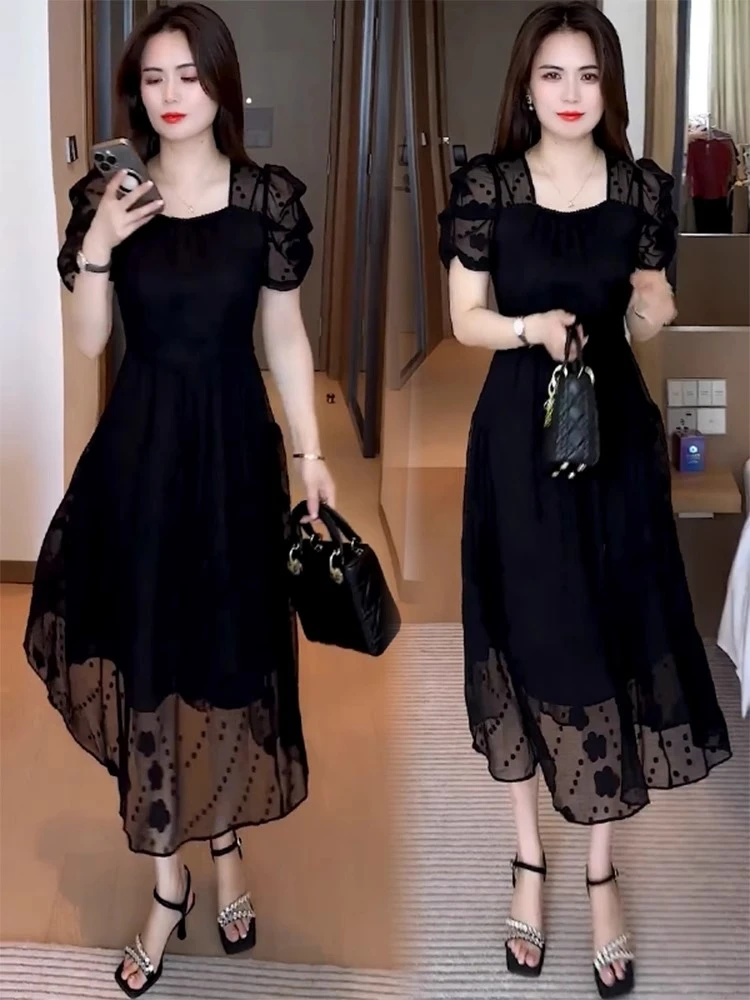 时尚连衣裙女2025夏季新款洋气显瘦遮肉小个子减龄休闲连衣裙