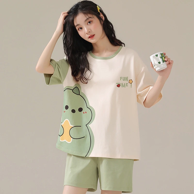 法式韩版短袖女夏季休闲睡衣胖mm大码200斤可外穿家居服套装2025