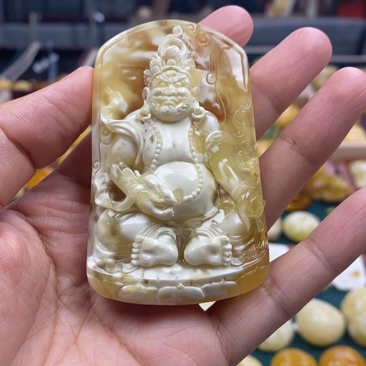 琥珀未镶嵌裸石36.4白蜡黄财神吊坠