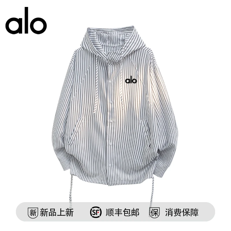 【官方奥特莱斯】品牌折扣秋季情侣时尚条纹男女外套连帽长袖衬衫潮