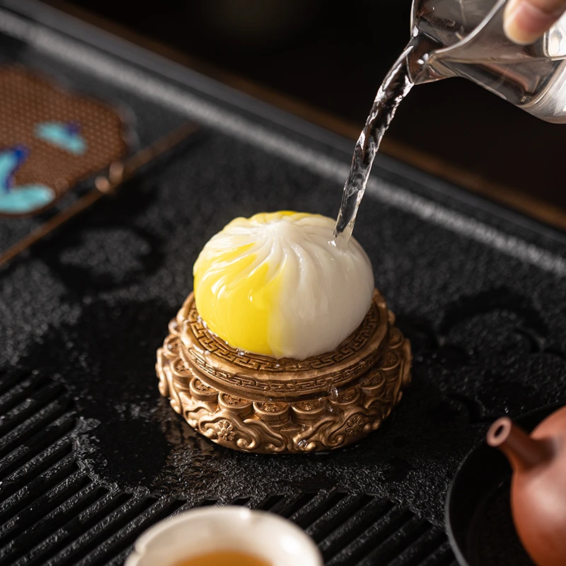 时来运转变色趣味包子茶宠摆件可爱蒸蒸日上小福包茶玩茶盘装饰品