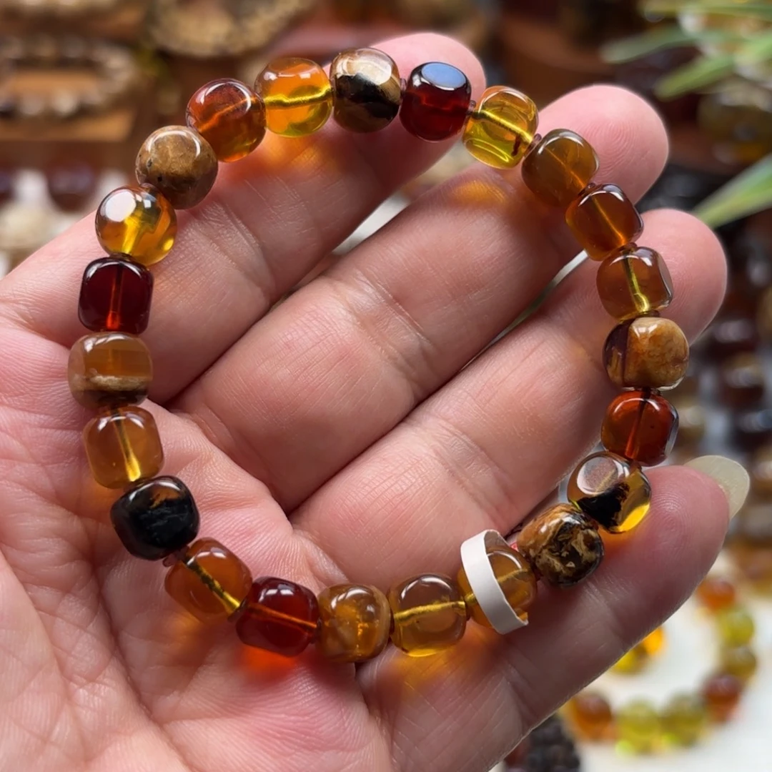 琥珀未镶嵌手串精品方糖多宝8