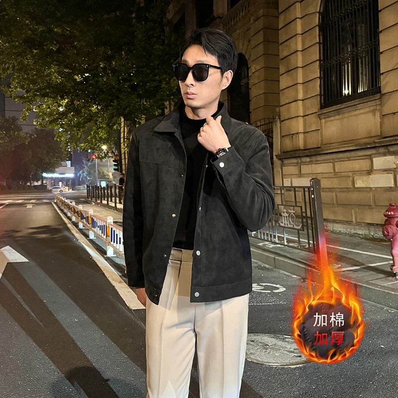 外套翻领保暖冬季男士加厚夹克工装皮衣外套休闲男士修身长袖百搭