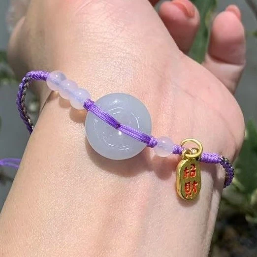 【木木珠宝甄选】天然缅甸A货翡翠平安扣手工编织手绳纳福 92300