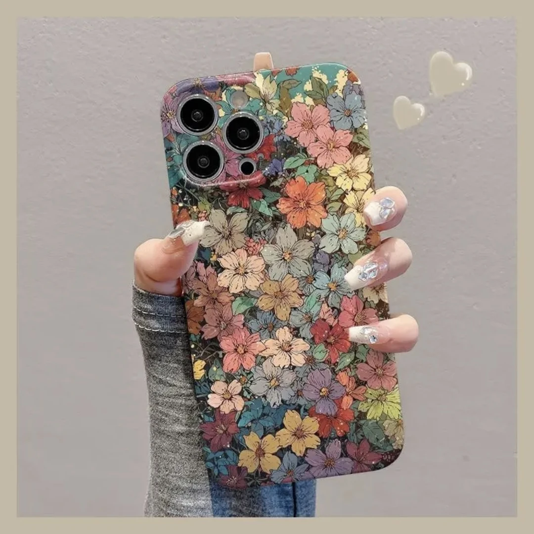 欧克里里手绘满屏花朵适用苹果16菲林手机壳华为P70vivo小米oppo
