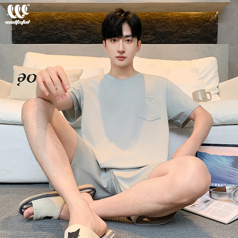 2025新款睡衣男士夏季莫代尔棉薄款短袖圆领凉感家居服大码套装