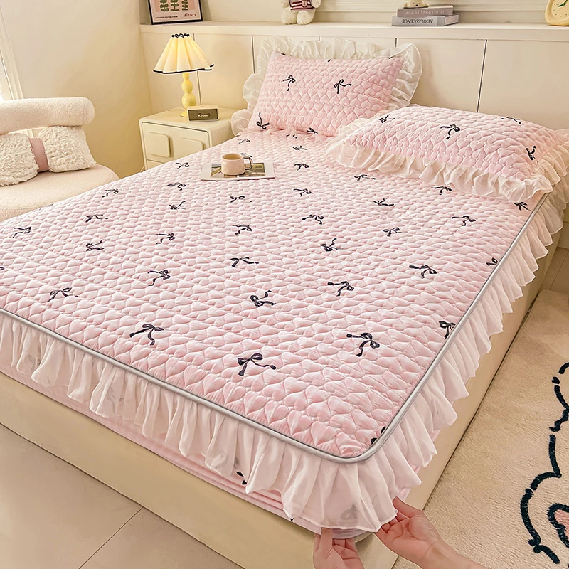 2025新款韩版花边夹棉床笠A类公主风四季款床垫保护套床罩防滑床
