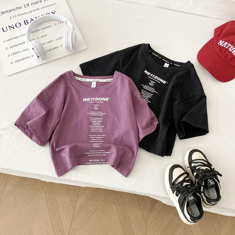 夏季男童幻影星空泼墨t恤2025男童字母印花短袖儿童T恤圆领上衣