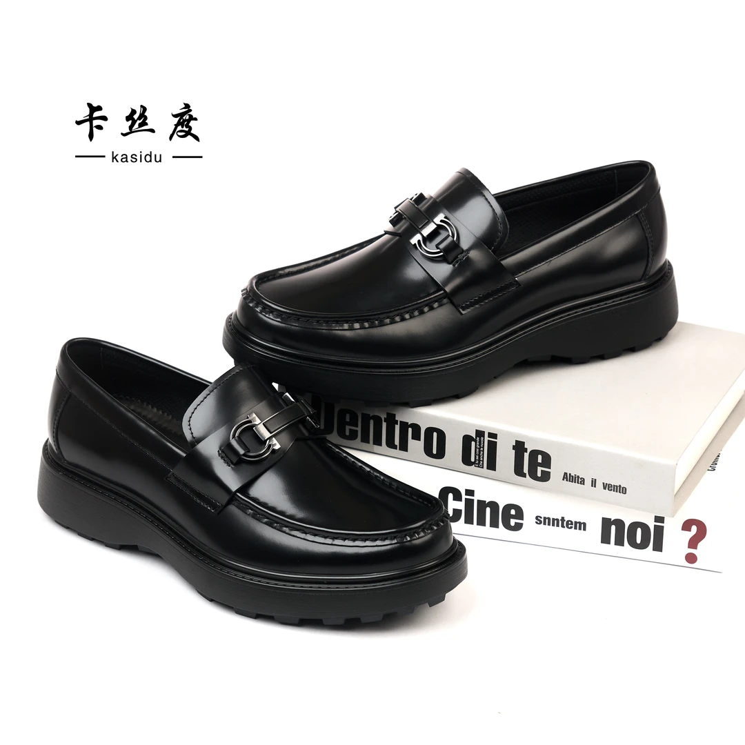 新款男士厚底增高休闲皮鞋时尚百搭软底真皮乐福鞋