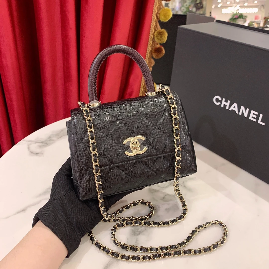 95新 Chanel/香奈儿 GGS25pcocohandle迷你手柄黑金牛11836054