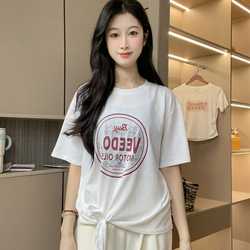 短袖T恤女夏季新款设计感小众宽松正肩显瘦短款ins薄款白色上衣潮