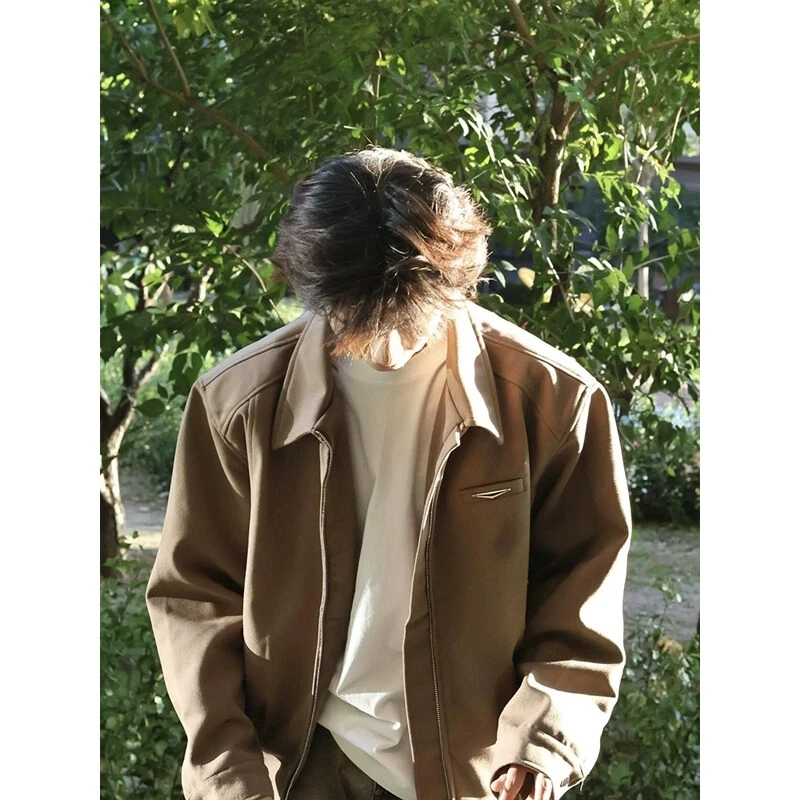 vintage巴恩风外套男款春季咖棕色短款棒球服美式飞行员夹克衫潮