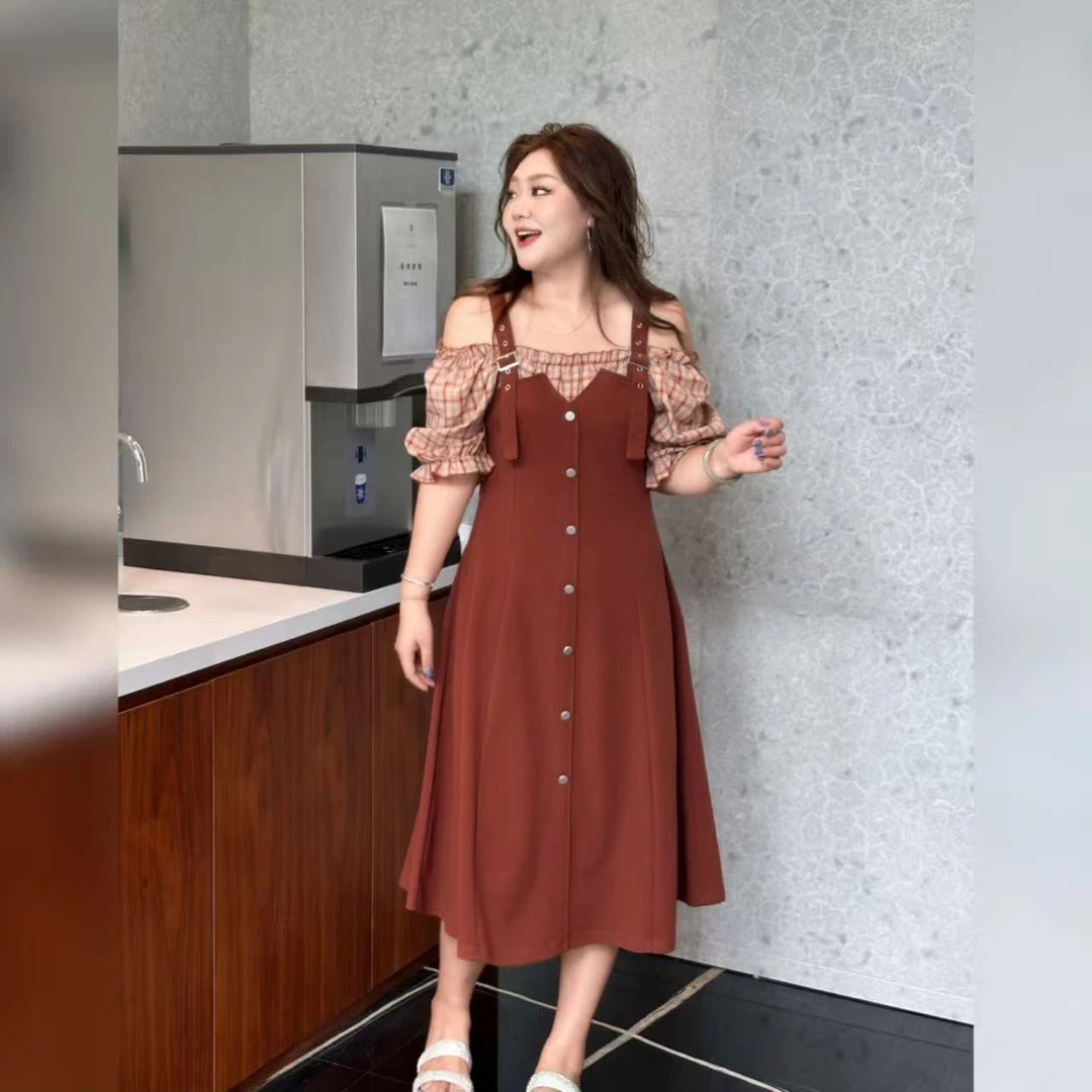 【大源美树】夏装大码女装显瘦裙子假两件收腰长短款连衣裙L239AB