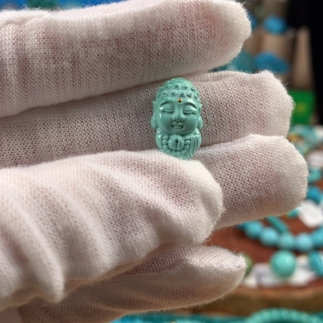 绿松石未镶嵌珠宝奇石高瓷绿宝宝佛9.5*15mm