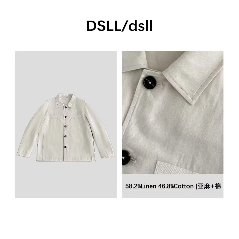 25春夏新品高端黑标线亚麻色混纺静奢风翻领口袋夹克外套D253002