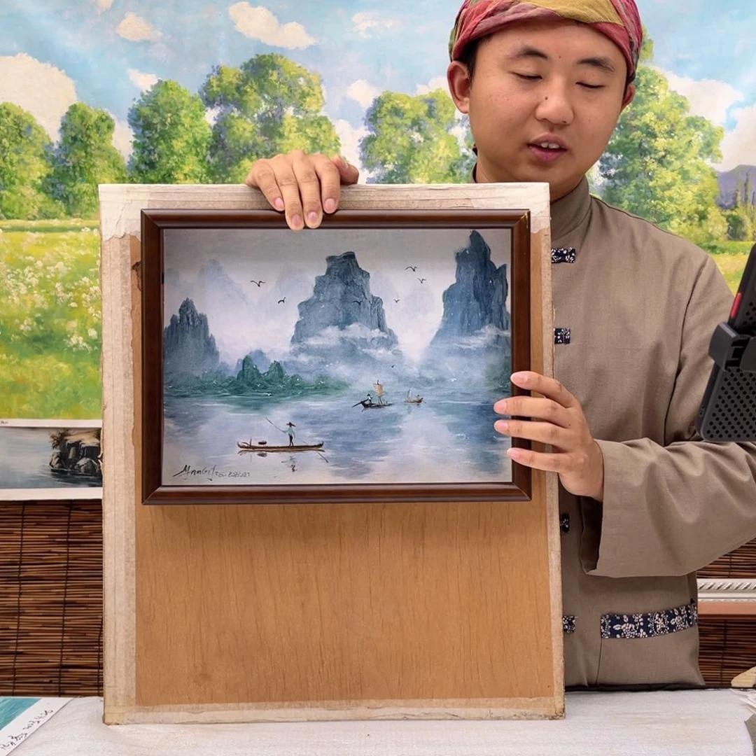 油画行路人小院绘画作品竞拍