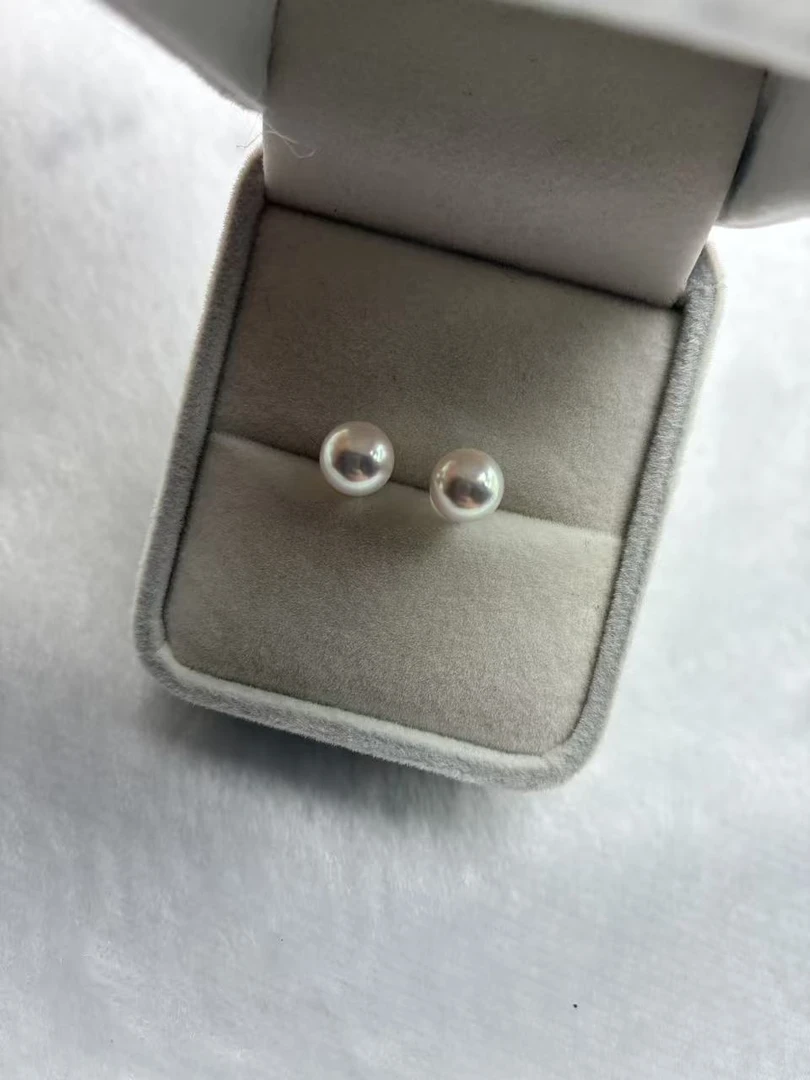 日本海水akoya7-8mm极光珍珠耳钉气质百搭强光