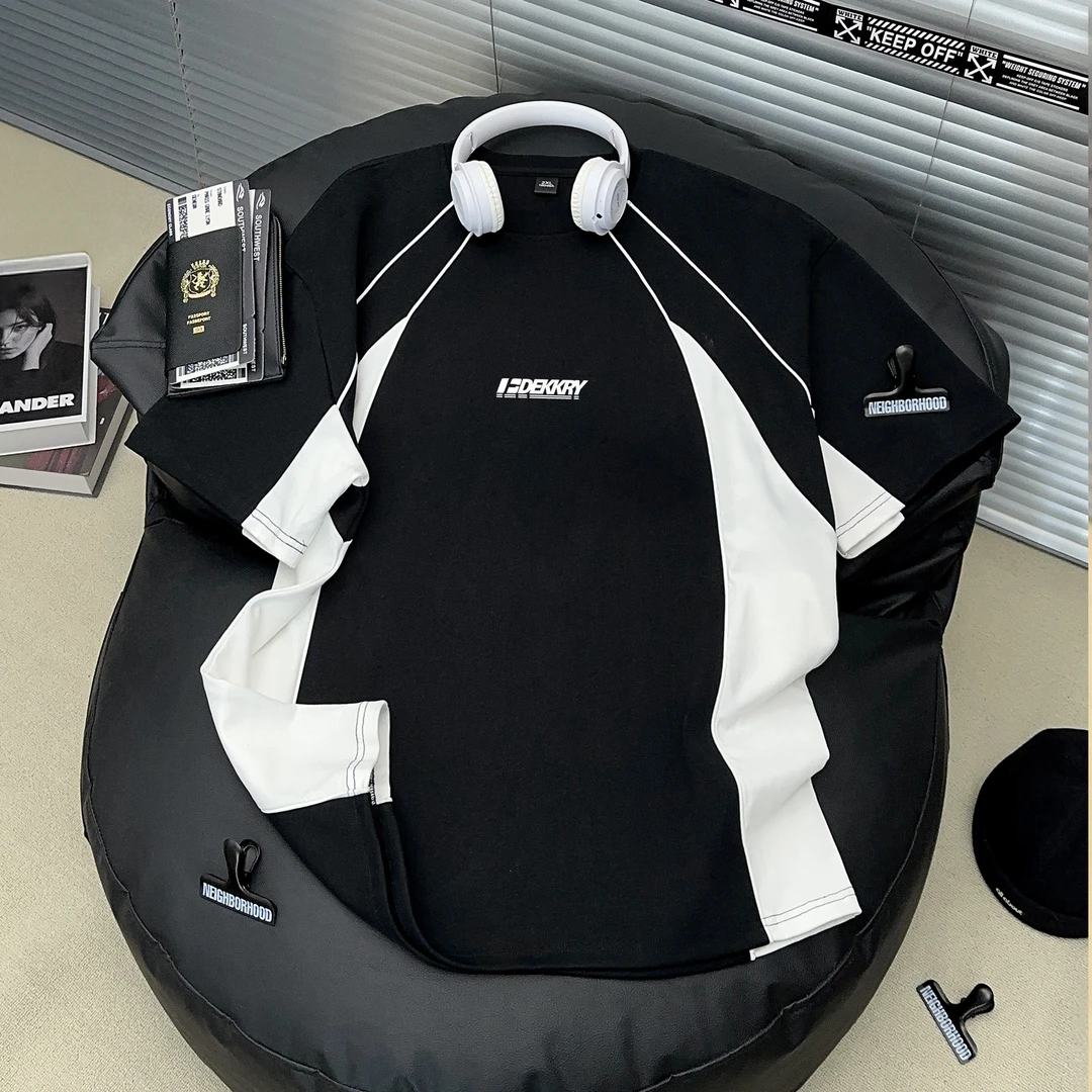 【Dekkry】休闲夏季拼接撞色短袖T恤运动圆领小众半袖情侣百搭