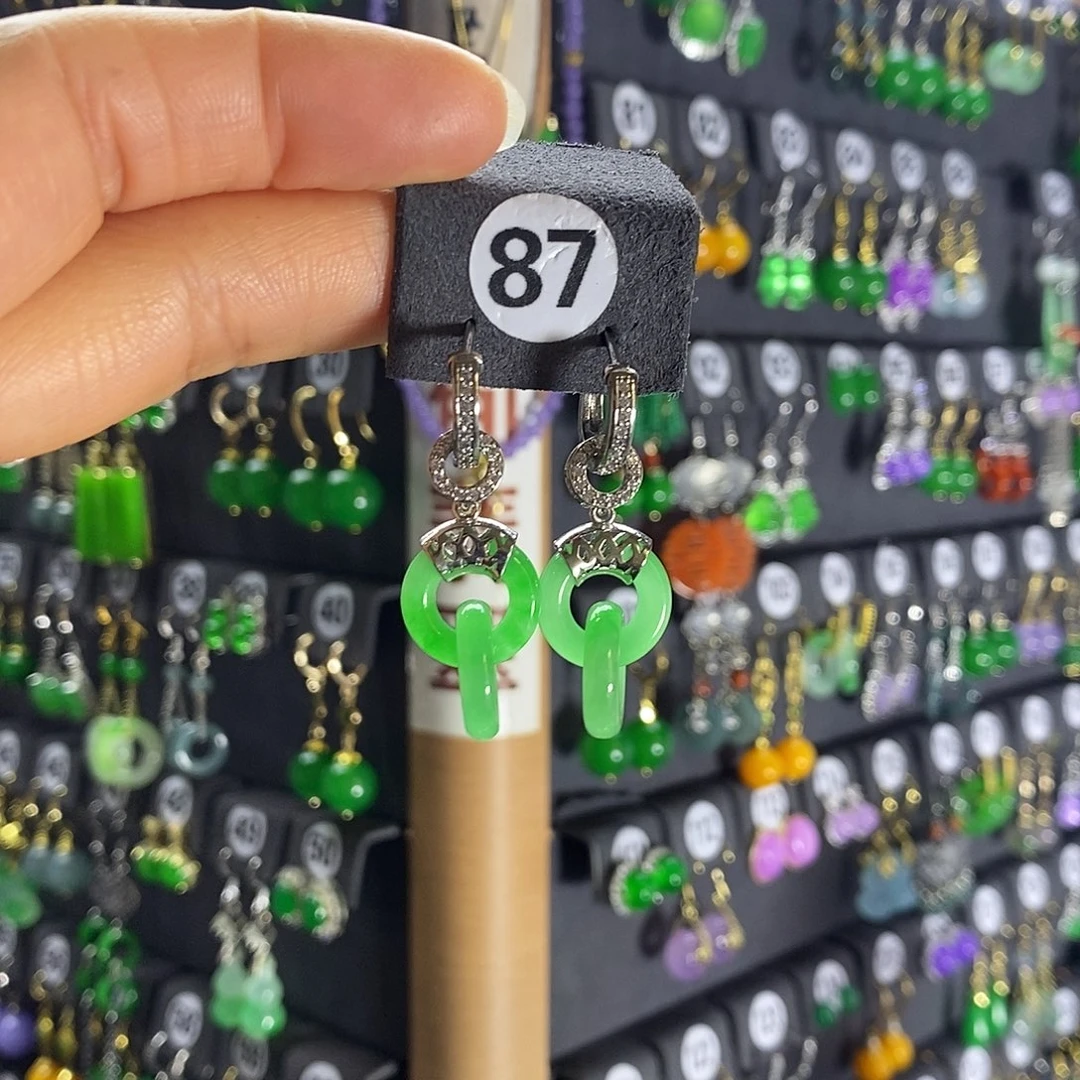 银S925镶嵌翡翠耳饰87