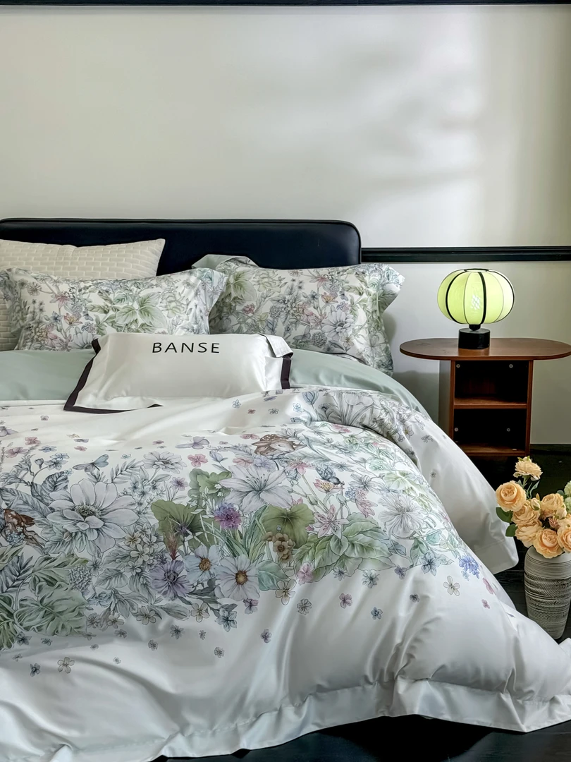 高端轻奢匹马棉数码印花四件套-福鹿生花