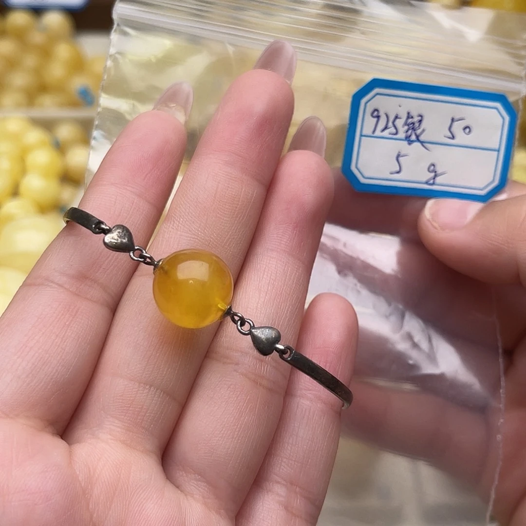 琥珀未镶嵌裸石蜜蜡圆珠手链