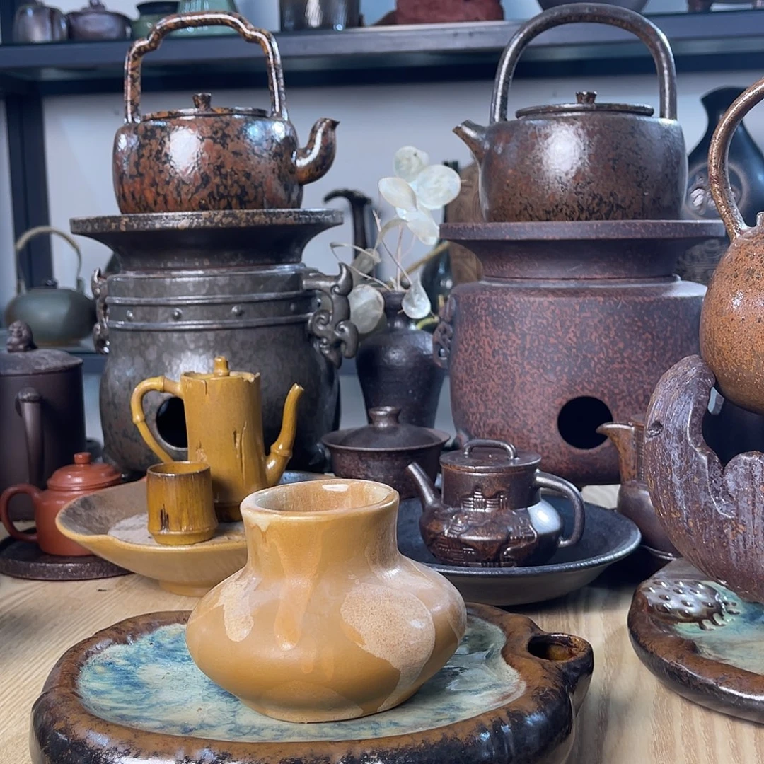 碟紫砂粗陶实用花器