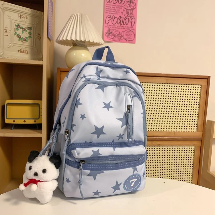 印花五角星原创小众设计感书包高中生大容量双肩包（天目0892）