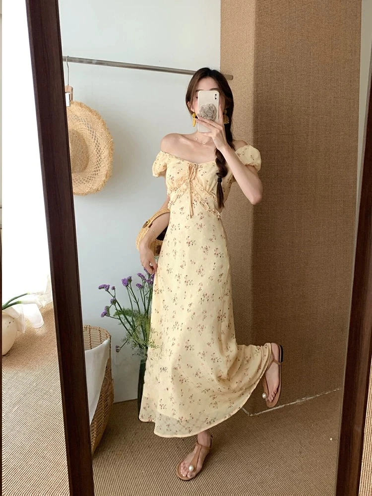 法式茶歇碎花连衣裙子女夏季2025新款漂亮掐腰绝美长裙3205