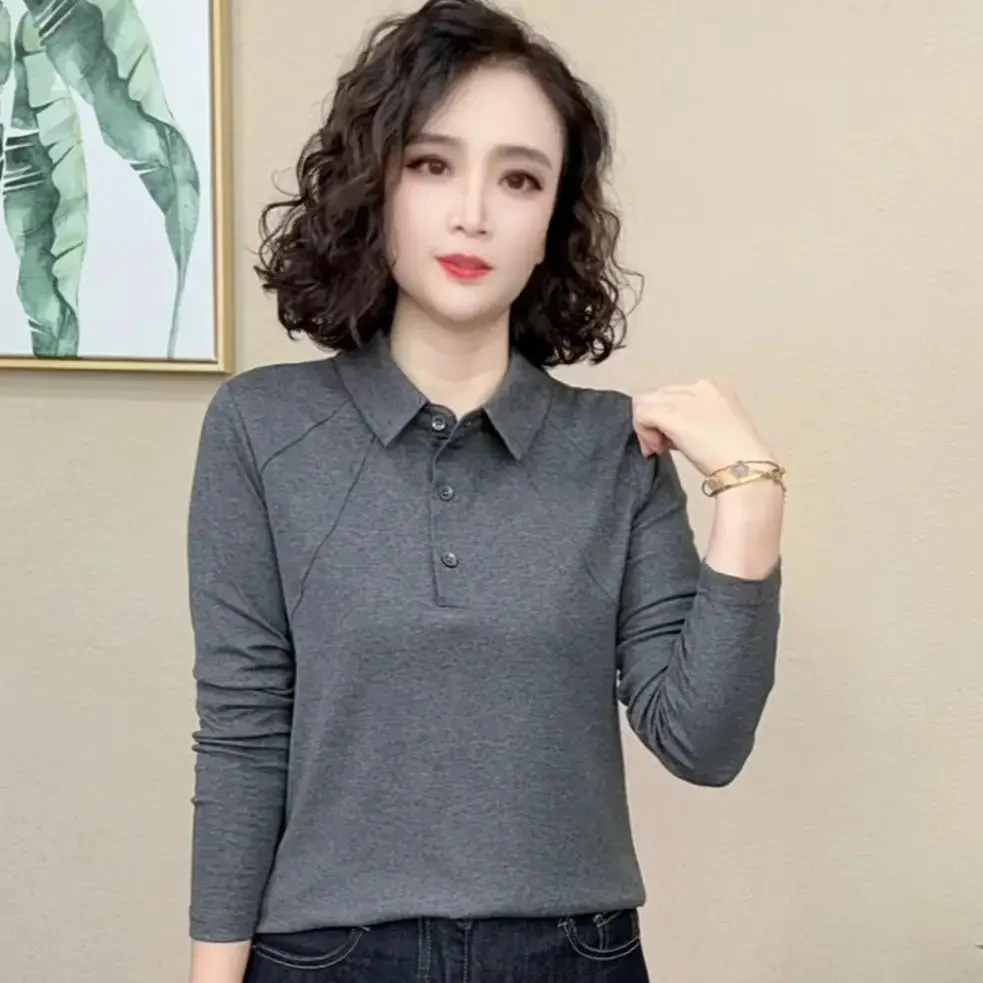 2025秋季新款翻领早秋简约时尚显瘦设计感减龄女士打底上衣#49271