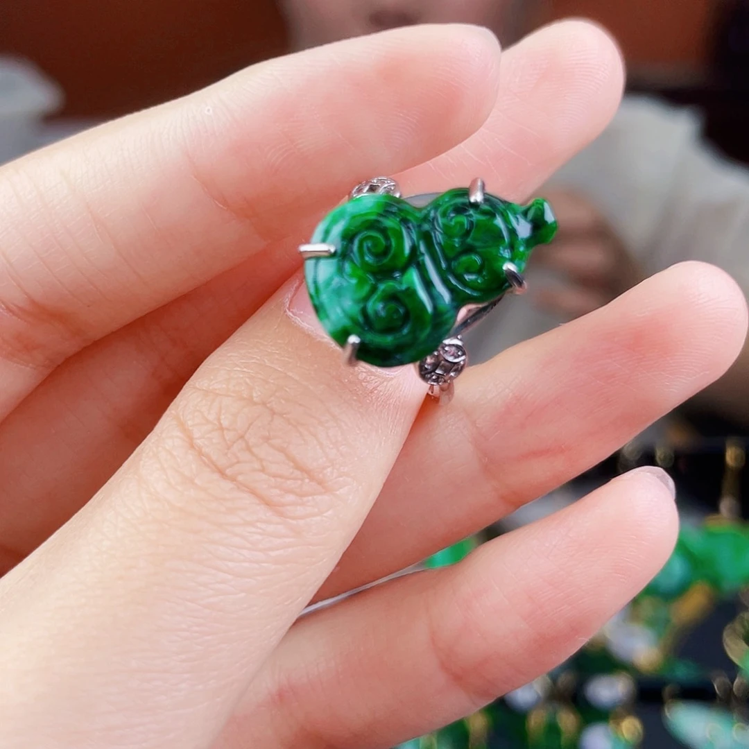 翡翠戒指银S925镶嵌饰品