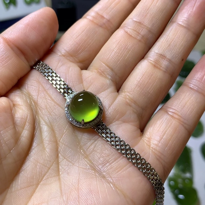 银S925镶嵌岫玉手链手链
