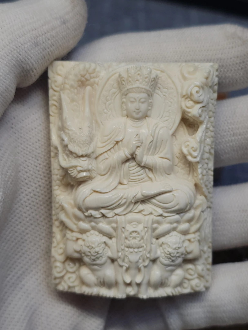 天然猛犸牙手工大日如来吊坠