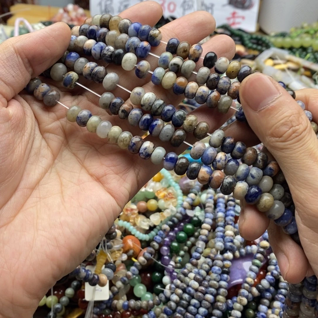 玛瑙/玉髓未镶嵌珠宝半成品一条天然8mm蓝纹石隔片E01