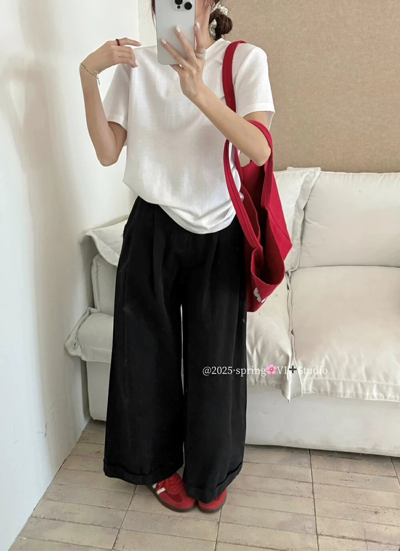 25-1036春季百搭韩系卷边裤腿阔腿裤（阿喜粟吉）