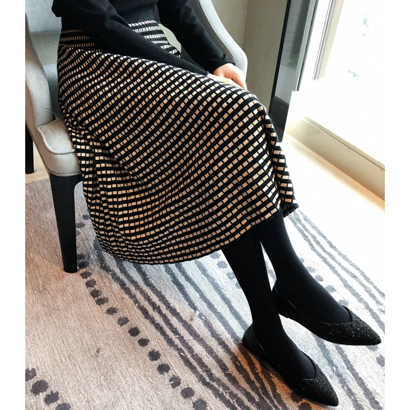 格子半身裙女秋冬高腰显瘦复织裙伞裙中长裙子5861