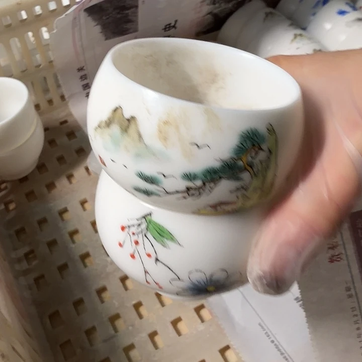 孤品素烧羊脂玉系列茶杯两个一组