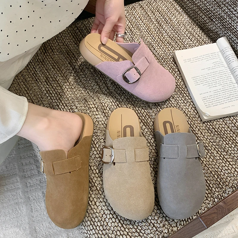 踩屎感复古勃肯拖鞋女2025新款夏季懒人一脚蹬软木底百搭包头拖鞋