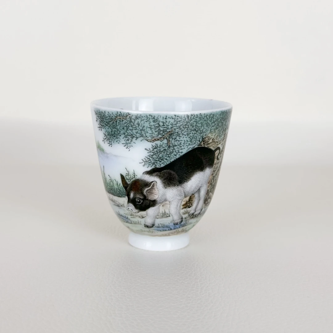 景德镇手绘茶器精品手工主人杯猪禅意主人杯王欢原创1