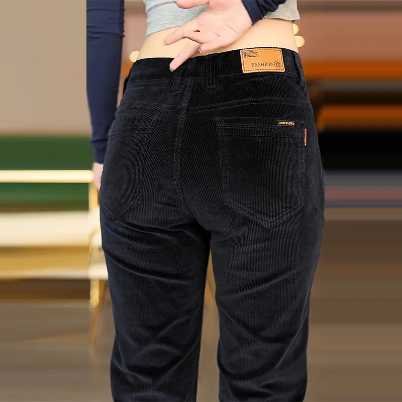 2025秋冬季新款加绒高端灯芯绒休闲裤男修身直筒条绒商务长裤子男