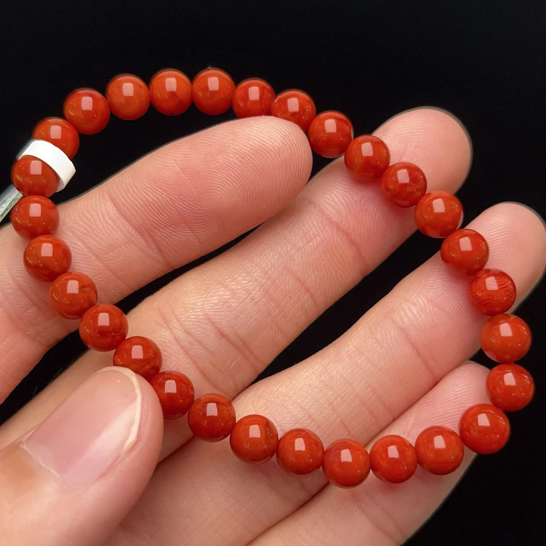 236F85凉山瓦西料南红柿子红单圈手串