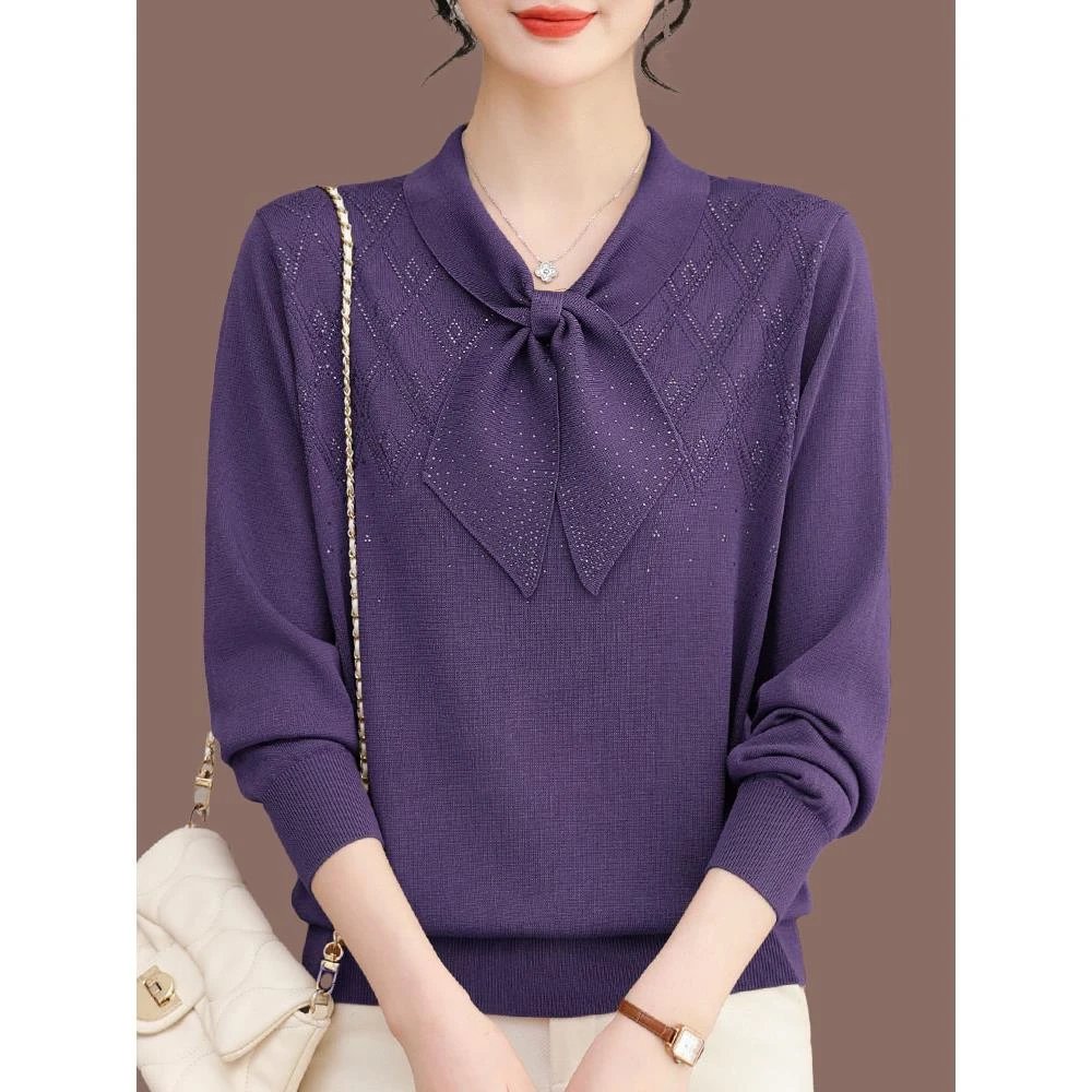 皮尔卡丹秋季胖mm大码时髦减龄上衣宽松遮肚围巾领冰丝针织T恤女