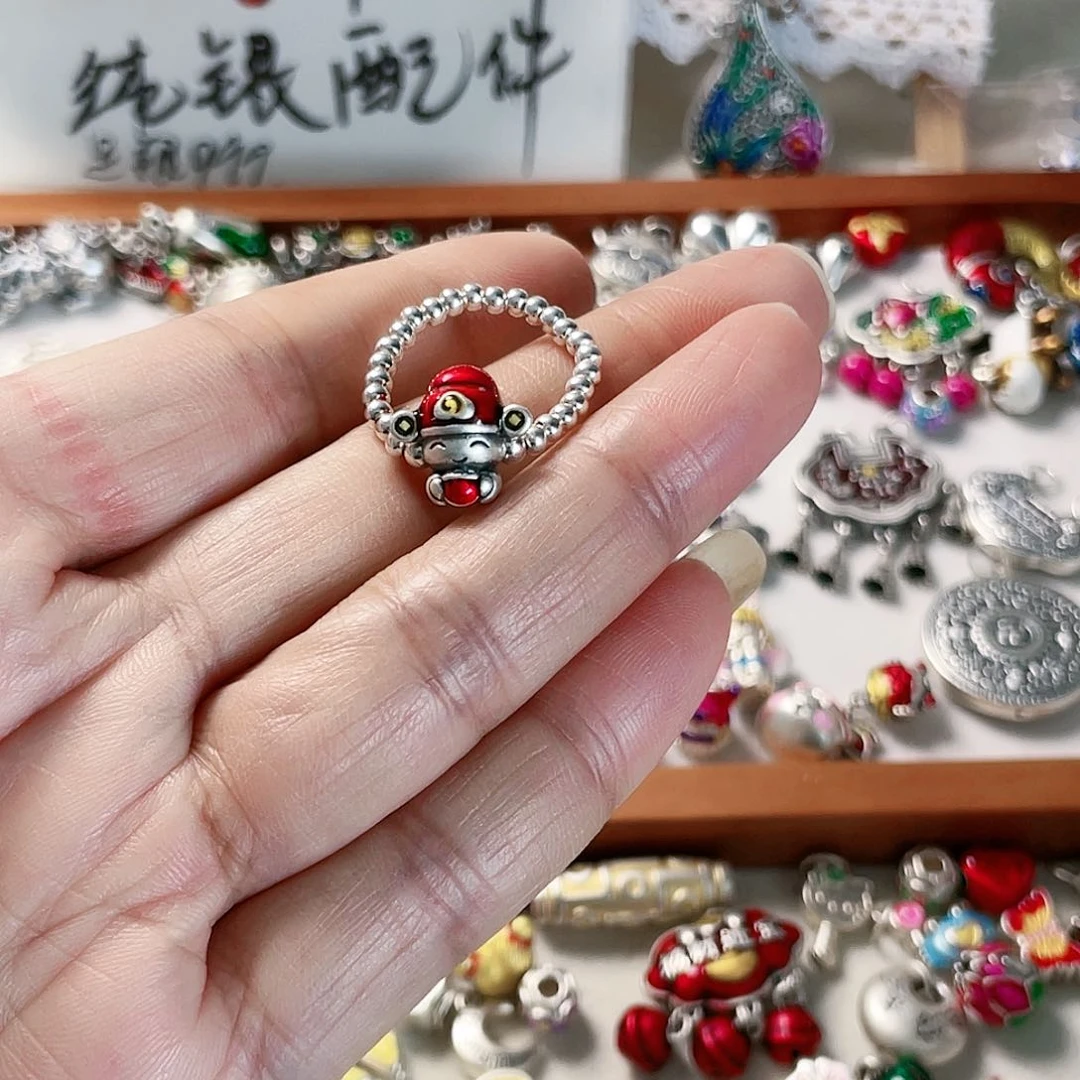 珐琅吊坠足银戒指