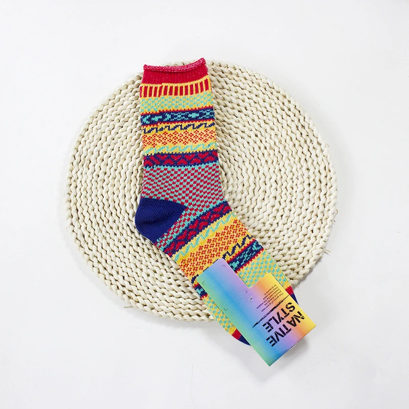 粗针织法原宿风潮流图腾复古男女款棉袜