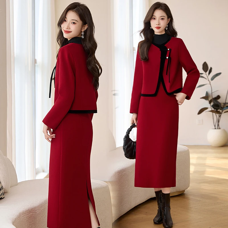 小香风千金风意式新中式时尚套装夹棉修身连衣裙时尚裙子