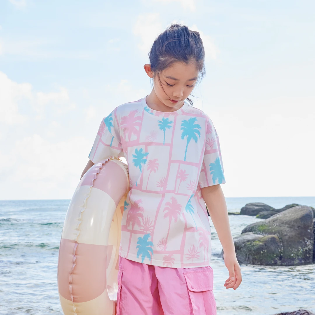 男生女生女大童夏日椰树印花休闲短袖T恤NJTCJ24518*