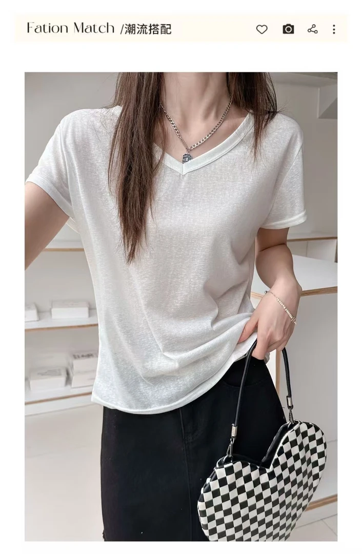 2596 夏季V领 百搭基础短袖