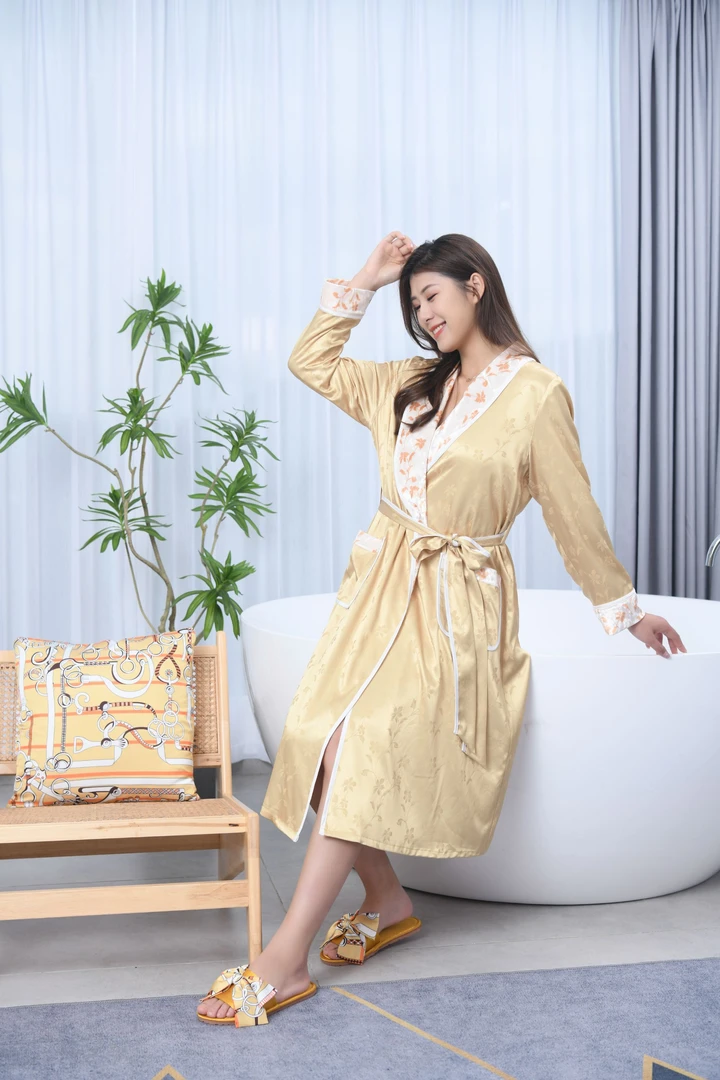 加绒加厚睡袍浴袍中长款晨袍新品女士秋冬耐磨系带V2P3871