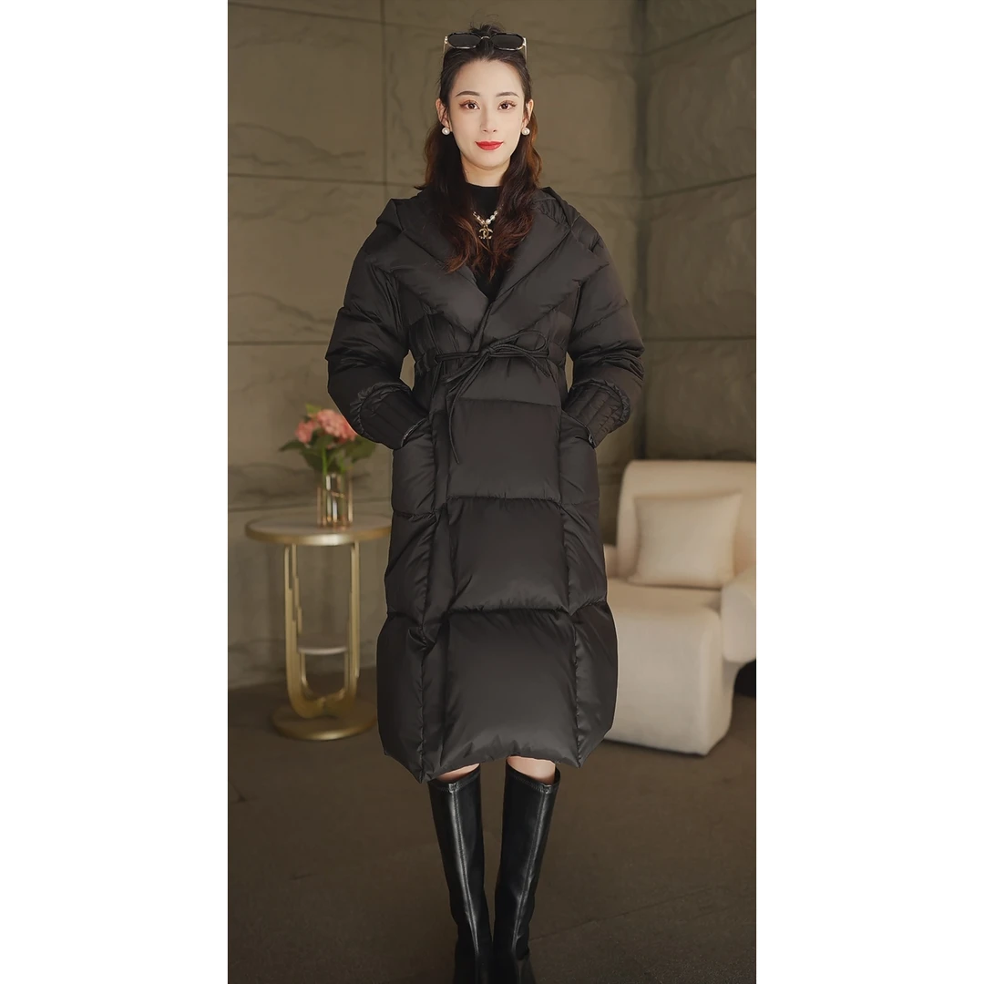 冬季新款高奢新国标90白鹅绒羽绒服女收腰显瘦中长款连帽时尚外套