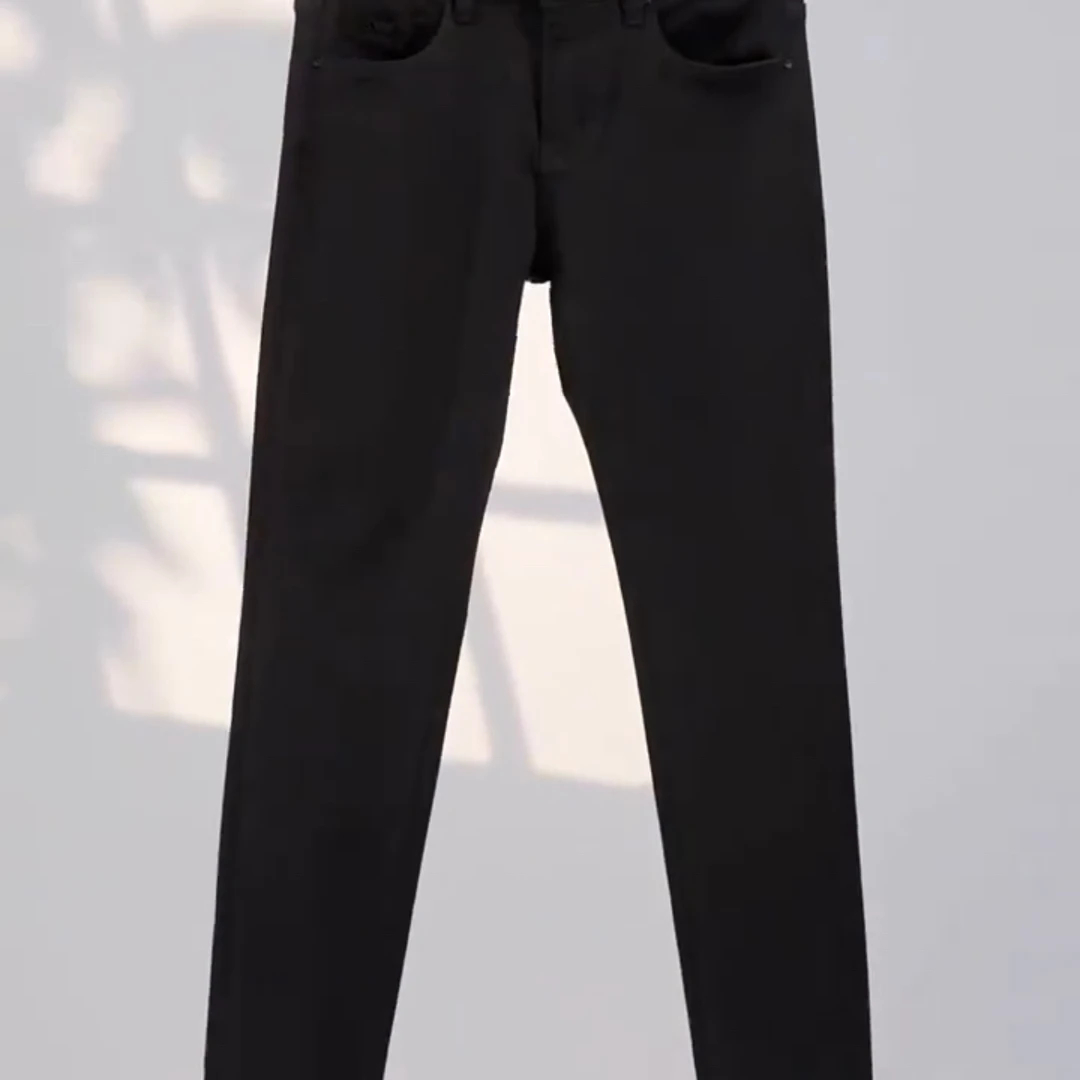 秋冬厚款男都市黑色刺绣牛仔裤子弹力中腰小直筒舒适百搭